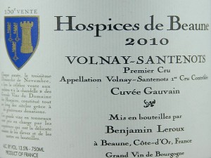 Volnay 1er Cru Santenots 2010 Hospices de Beaune Cuvée Gauvain